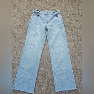 Abercrombie & Fitch Low Rise Baggy Medium Blue Frayed Hem